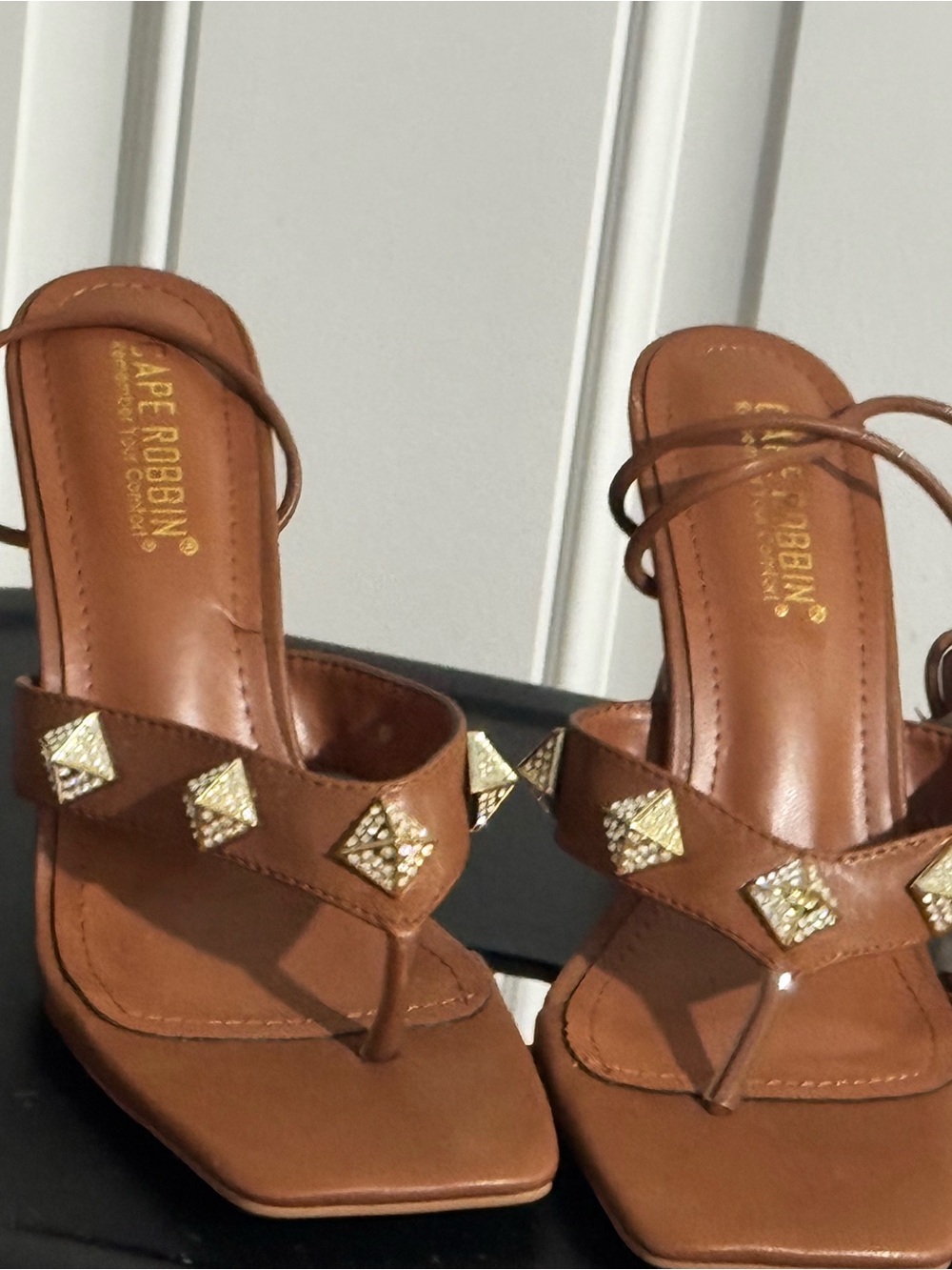 Cape Robbin Brown Studded Square-Toe Heeled Sandals